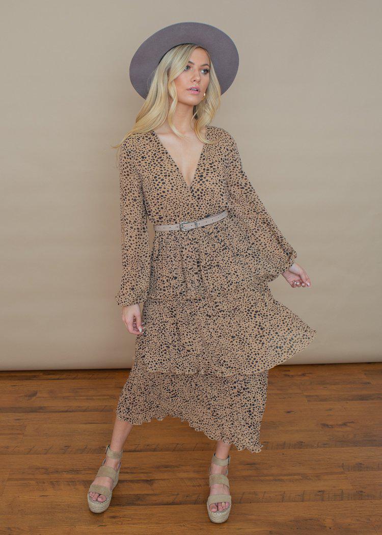 Dinala Tiered Leopard Maxi Print Dress - Taupe Leopard-Hand In Pocket