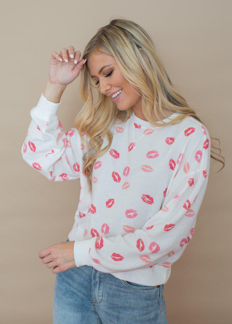 Z Supply Kissed "Lips" Crewneck Pullover-Hand In Pocket
