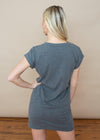 Bobi Crew Neck Cotton T-Shirt Dress Grey-Hand In Pocket