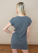 Bobi Crew Neck Cotton T-Shirt Dress Grey-Hand In Pocket