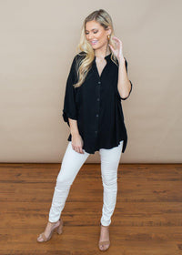 Bobi Beach Crepe Dolman Button Down Sleeve Blouse -***FINAL SALE**-Hand In Pocket