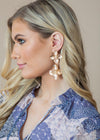 Plumeria Gold Floral Pearl Accent Drops-Hand In Pocket