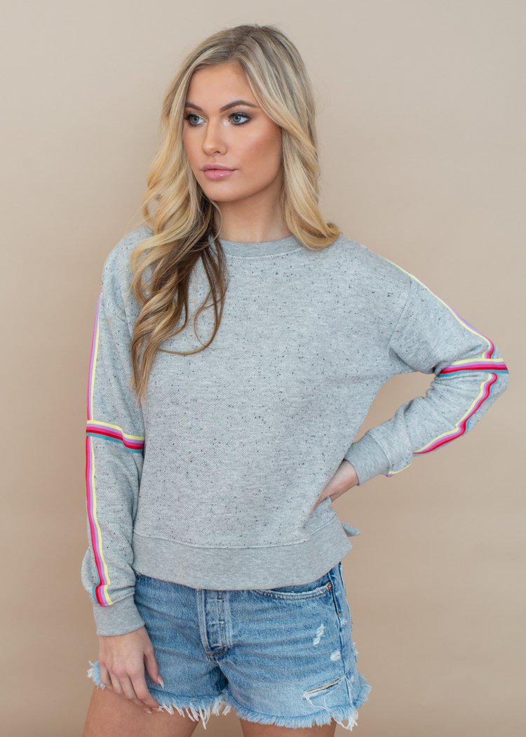 BB Dakota Posting Up Rainbow Sleeve Stripe Sweatshirt-***FINAL SALE***-Hand In Pocket