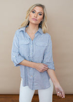 Velvet Heart Idea Blue and White Stripe Button Up Tunic-***FINAL SALE***-Hand In Pocket