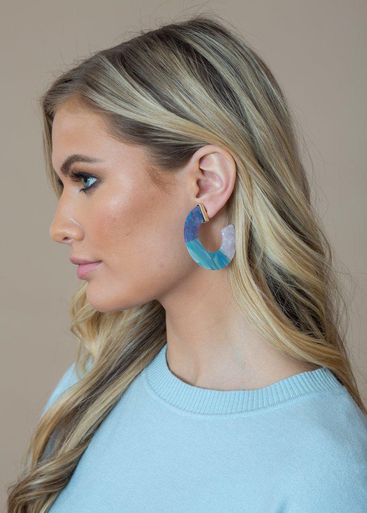 Agua Ocean Blue Acrylic Hoops-Hand In Pocket