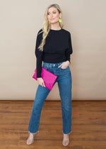 Lena Magenta Lizard Envelope Clutch-Hand In Pocket