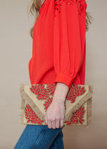 Kuta Red Embroidered Beaded Clutch-Hand In Pocket