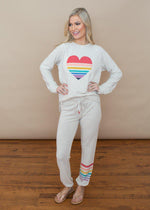 PJ Salvage Lovers Rainbow Striped Heart Crewneck Sweatshirt-Hand In Pocket