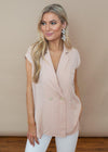 Pinch light beige Collared Button Up Sleeveless Top-***FINAL SALE***-Hand In Pocket