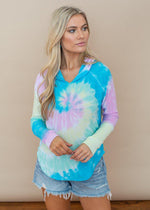 Rainbow Tie Dye Chaser Cozy Knit Hoodie-$88-Hand In Pocket