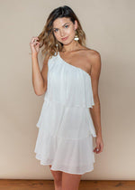 Do + Be One Shoulder White Ruffle Dress-Hand In Pocket