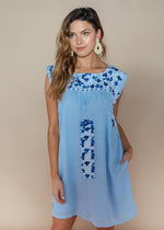 J. Marie Libby Blue Two Tone Embroidered Dress-***FINAL SALE***-Hand In Pocket
