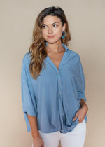 Pinch Twist Front Button Up Blouse-Hand In Pocket