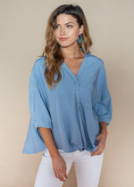 Pinch Twist Front Button Up Blouse-Hand In Pocket