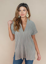 Miramar Sage Green V-Neck Tunic-Hand In Pocket