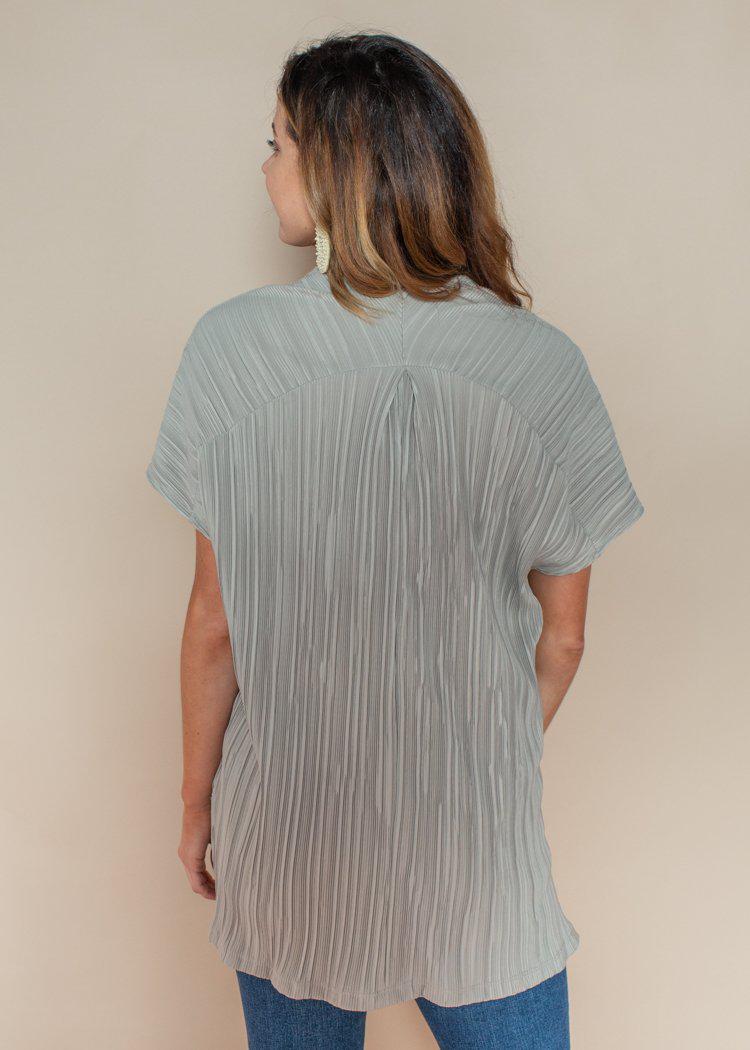 Miramar Sage Green V-Neck Tunic-Hand In Pocket