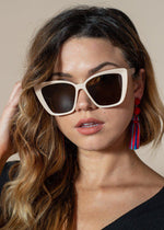 A.J. MORGAN Beige Square Cat-Eye Orchestrated Sunnies-Hand In Pocket