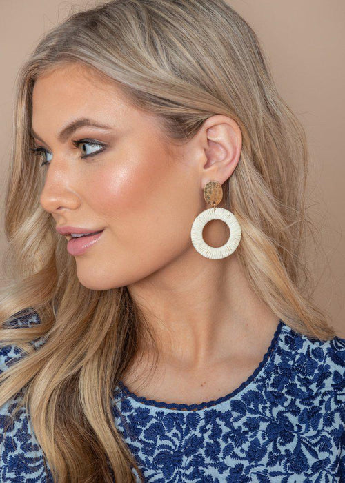 Koloa White and Gold Straw Hoops-Hand In Pocket