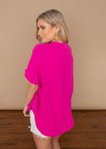 Karlie Hot Pink Essential V Neck Blouse-Hand In Pocket