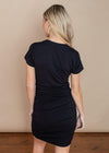 Bobi Short Sleeve Ruched Mini Dress-Black-Hand In Pocket