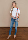Bobi White Short Sleeve Cropped Tee-Hand In Pocket