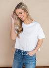 Bobi White Short Sleeve Cropped Tee-Hand In Pocket