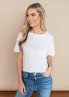 Bobi White Short Sleeve Cropped Tee-Hand In Pocket