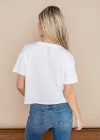 Bobi White Short Sleeve Cropped Tee-Hand In Pocket