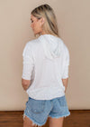 Chaser White Rib 3/4 Sleeve Hoodie Pullover-Hand In Pocket