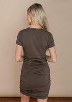 Bobi Short Sleeve Ruched Mini Dress-Brigade-Hand In Pocket