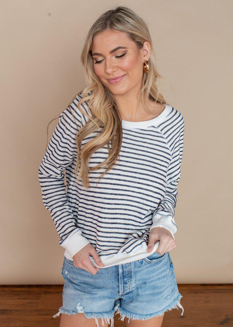 LA Made Valley Black and White Striped Beach Pullover-***FINAL SALE***-Hand In Pocket