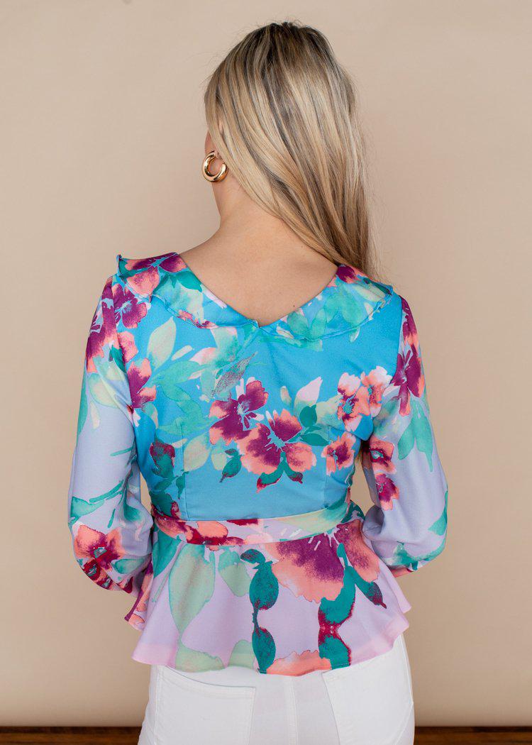 Adelyn Rae Maisy Floral Pastel Wrap Blouse-***FINAL SALE***-Hand In Pocket