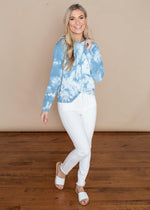 Bobi Blue and White Tie Dye Hoodie-Hand In Pocket