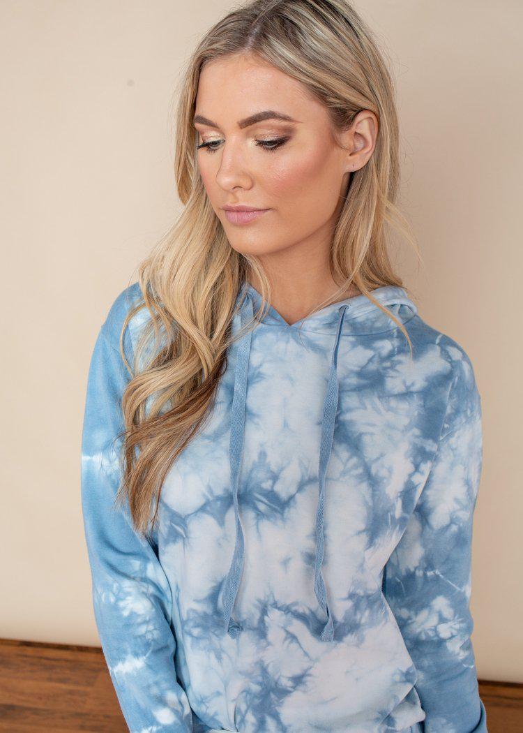 Bobi Blue and White Tie Dye Hoodie-Hand In Pocket