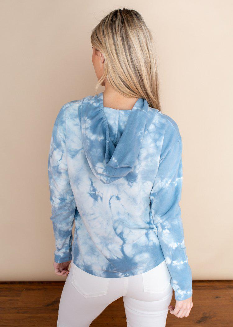 Bobi Blue and White Tie Dye Hoodie-Hand In Pocket