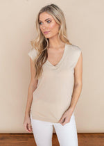 Bobi Ecru V-Neck Muscle Tank-Hand In Pocket