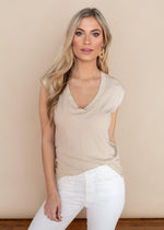 Bobi Ecru V-Neck Muscle Tank-Hand In Pocket