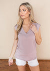 Bobi Washed Lavender V-Neck Muscle Tank-Hand In Pocket