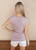 Bobi Washed Lavender V-Neck Muscle Tank-Hand In Pocket