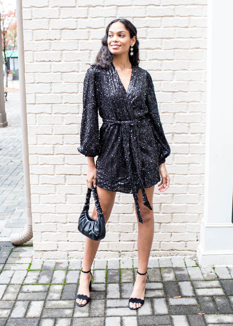 Adelina Sequin Wrap Dress-***FINAL SALE***-Hand In Pocket