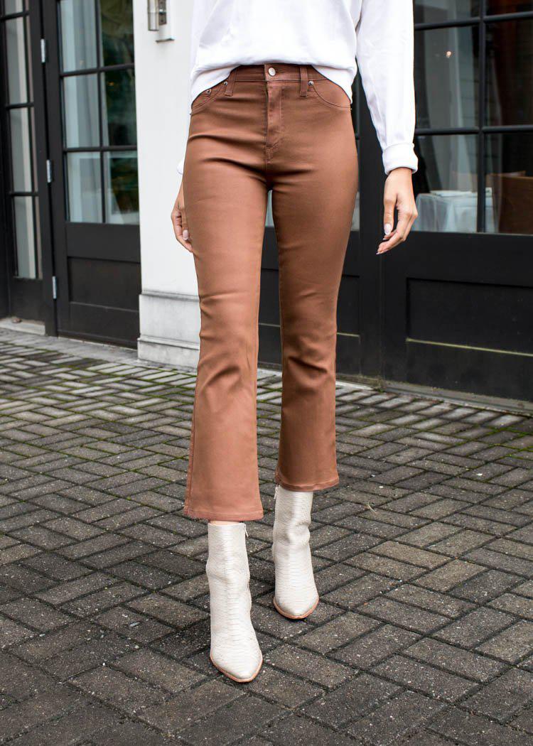 Pistola Lennon High-Rise Cropped Bootcut Jean - Coated Cognac ***FINAL SALE***-Hand In Pocket