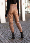 Maysie Faux Leather Smocked Waist Jogger - Milk Chocolate-Hand In Pocket