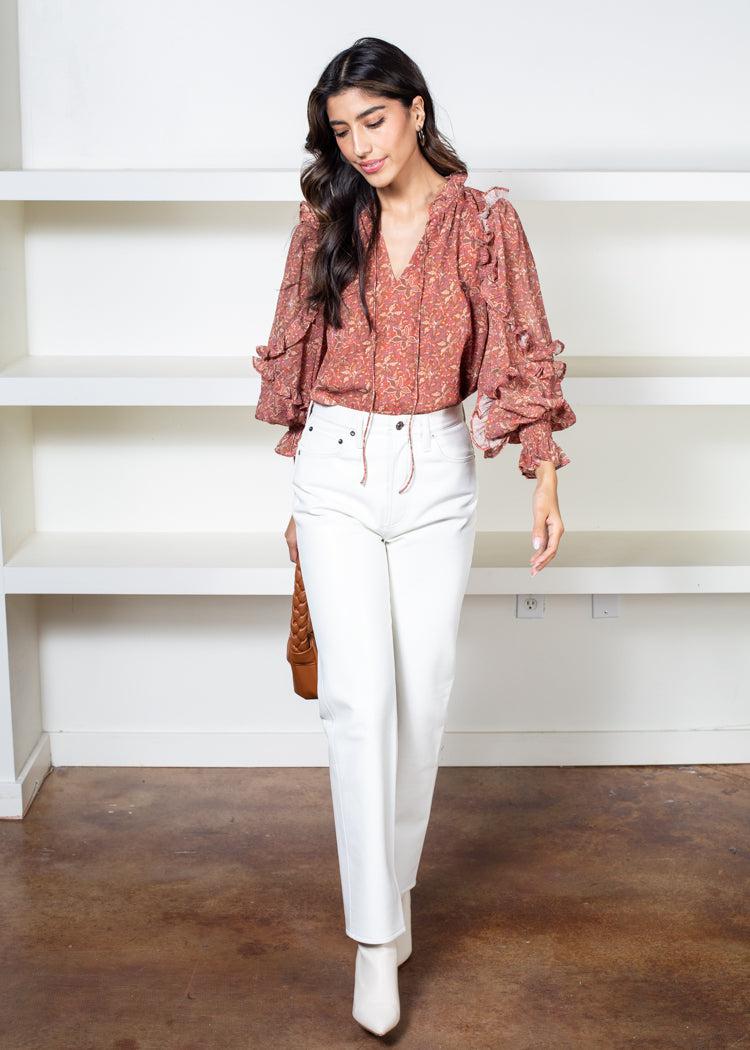 Robie Ruffled Blouse in Rust***FINAL SALE***-Hand In Pocket