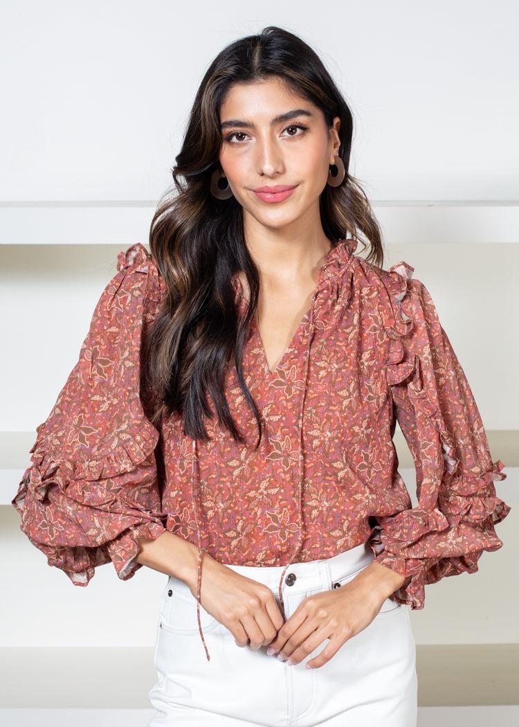 Robie Ruffled Blouse in Rust***FINAL SALE***-Hand In Pocket