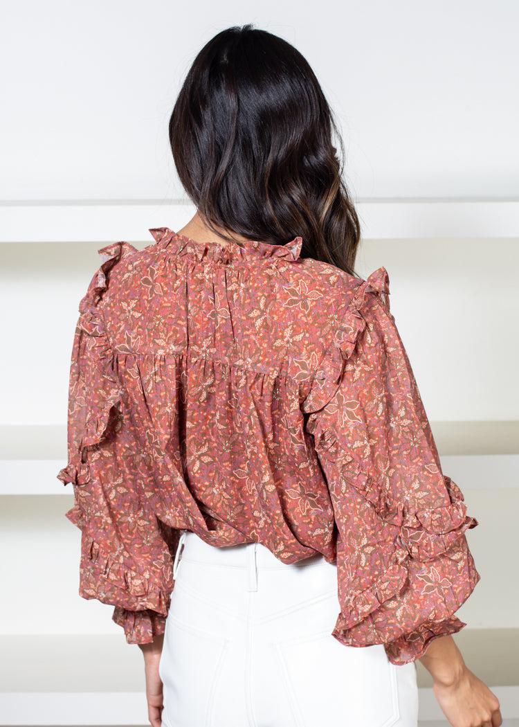 Robie Ruffled Blouse in Rust***FINAL SALE***-Hand In Pocket