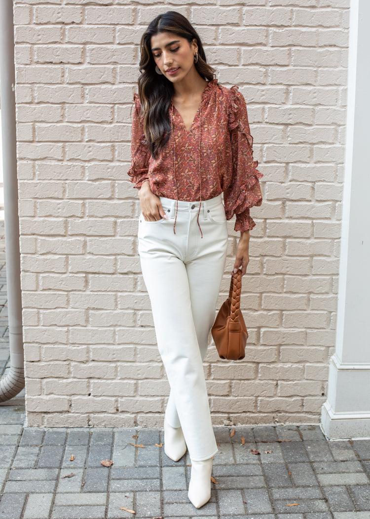 Robie Ruffled Blouse in Rust***FINAL SALE***-Hand In Pocket