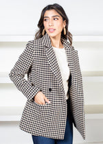 Theron Houndstooth Check Coat-Hand In Pocket