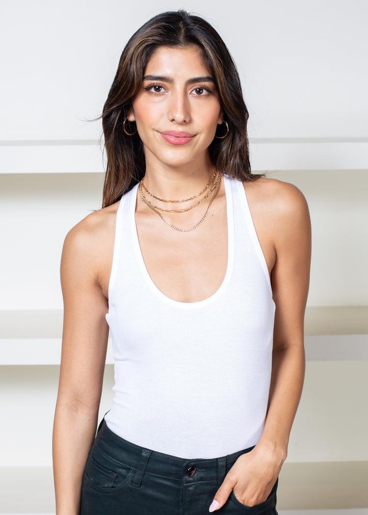 Commando Luxury Racer Back Bodysuit - White-Hand In Pocket