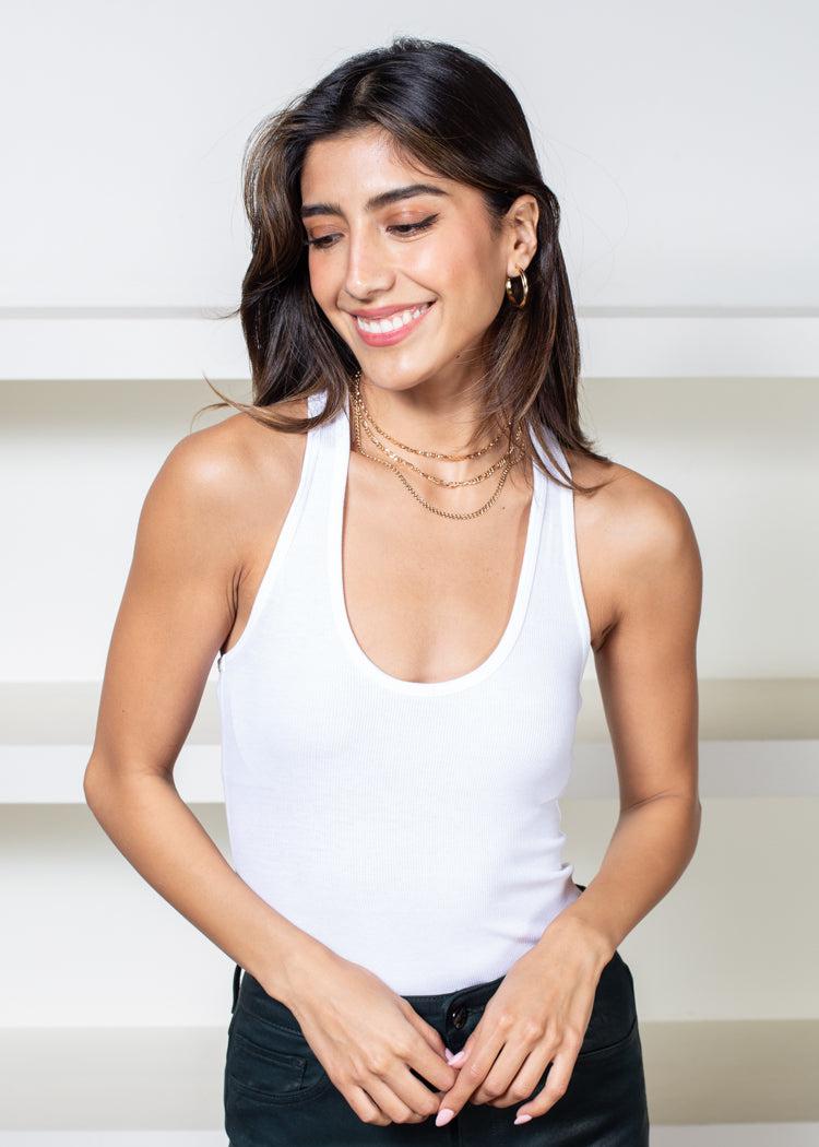 Commando Luxury Racer Back Bodysuit - White-Hand In Pocket