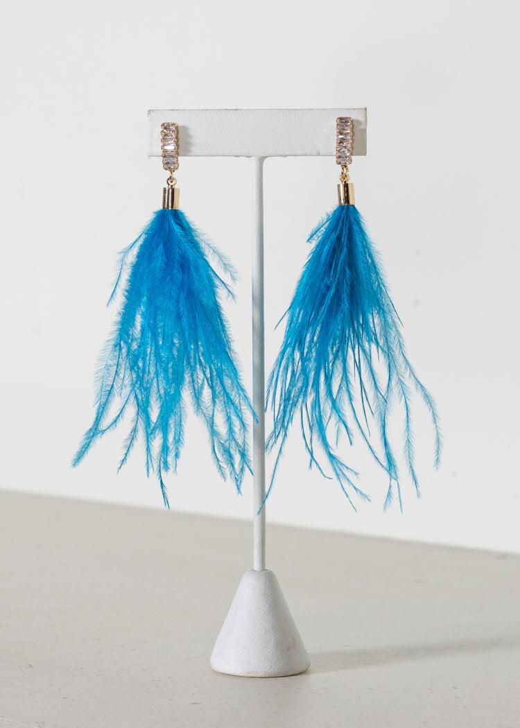 Milan Feather Dangles- Blue-Hand In Pocket